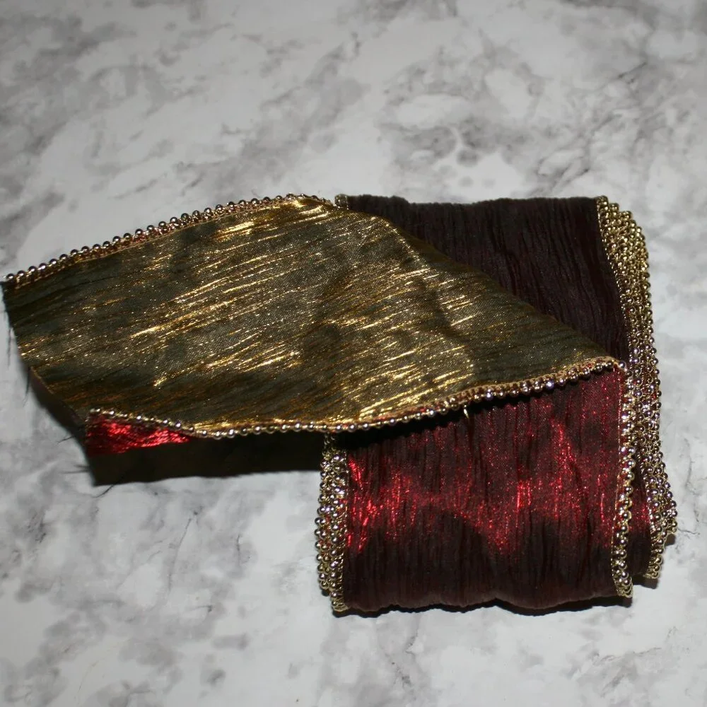 RIBBON #1429 - Reversible Lame Beaded Edge Trim Red Gold - 4 x 4 yds 24